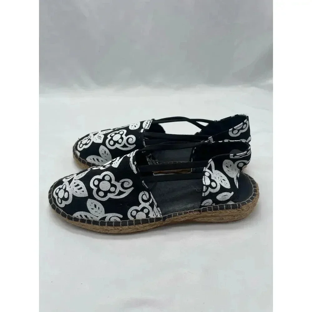 Eric Michael Black and White Floral Slip On Sling Back‎ Espadrilles
